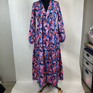 Floral Summer Dress Sz Small Tiered A-Line Loose Bohemian Maxi Casual Long Sleev
